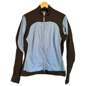 Patagonia Women's Blue Black Sweater Jacket Zip up Back pouch/pocket Size Large